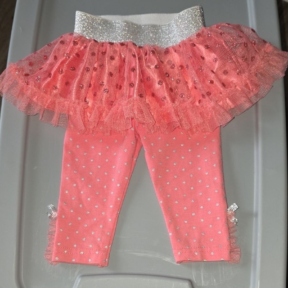 (J59) Coral and Silver Kids Leggings with Tutusz Sz 0-3 Months